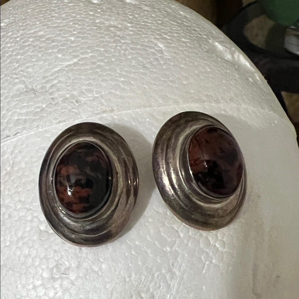 Vintage Silver and Black Clip-On Earrings